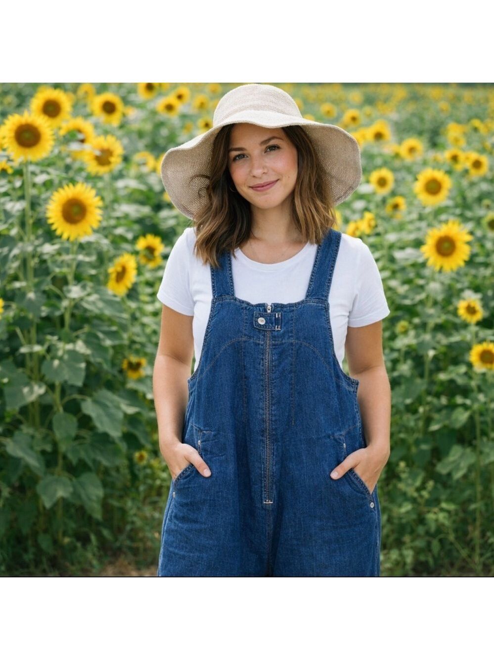 FREE PEOPLE SOFT BLUE DENIM OVERALLS ZIP FRONT SNAP CLOSURE WIDE LEG SIZE MEDIUM - Picture 4 of 14